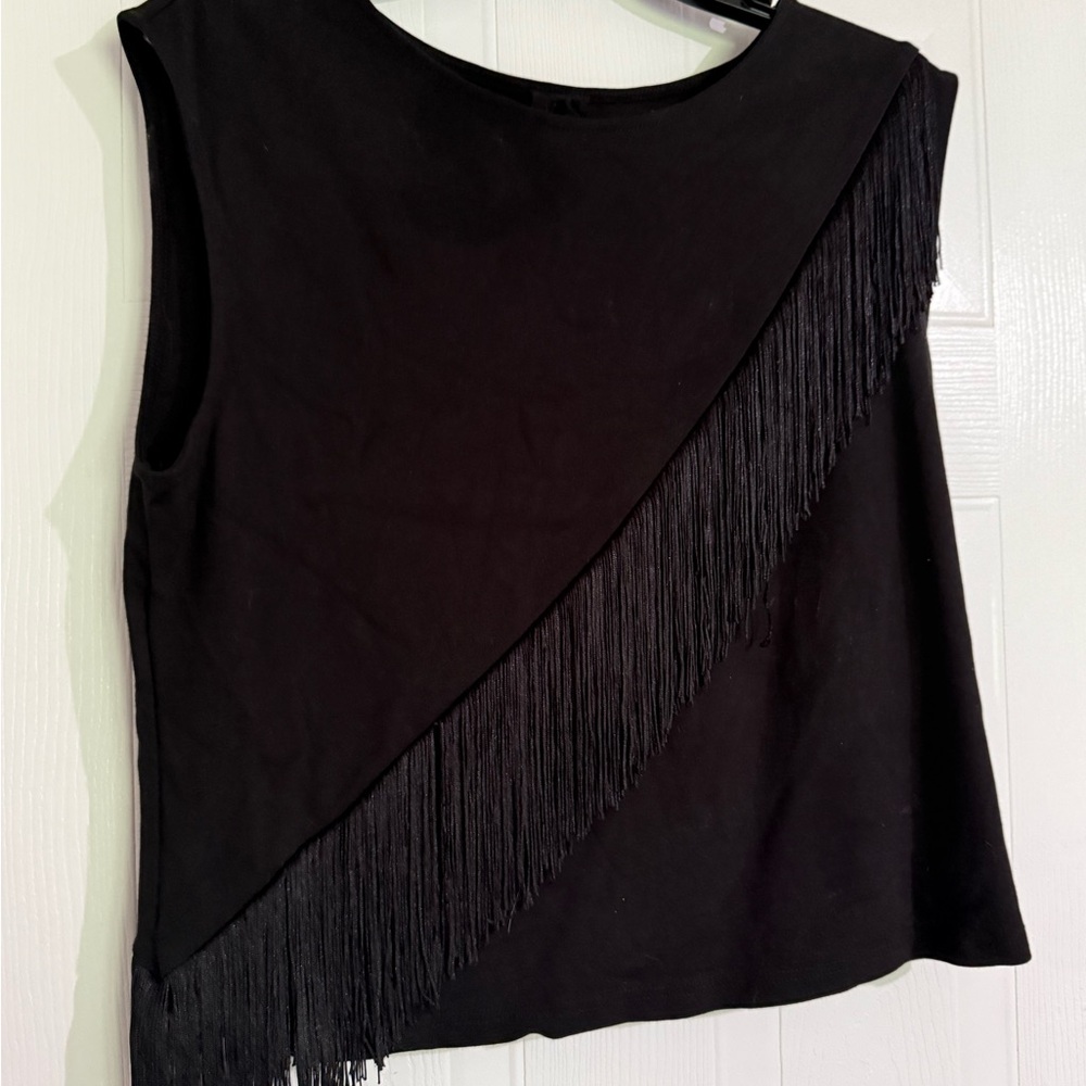 Black Fringe Sleeveless Top - Classic Evening Women's Top